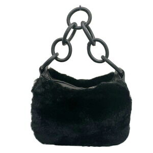 Chanel Fur Black Coco One Leather Mark Rait Shoulder Bag